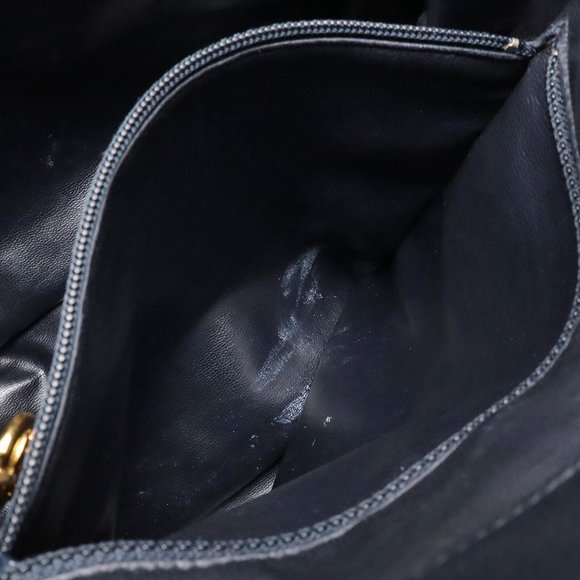 CHANEL Coco Mark Chain Shoulder Backpack Rucksack Leather Black Navy - Picture 9 of 10